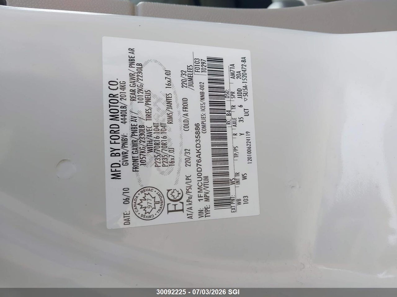 2010 FORD ESCAPE XLT thumbnail 10