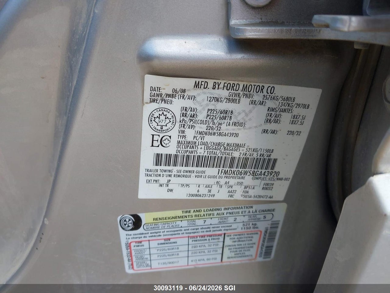 2008 FORD TAURUS X LIMITED thumbnail 8