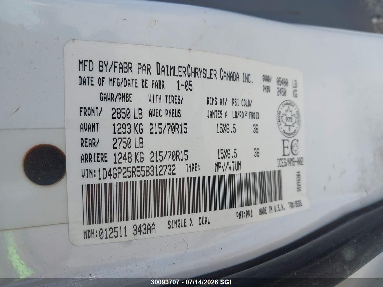 2005 DODGE CARAVAN SE thumbnail 10