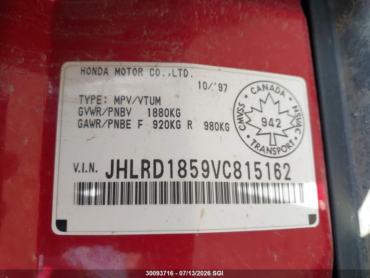 1997 HONDA CR-V LX thumbnail 10