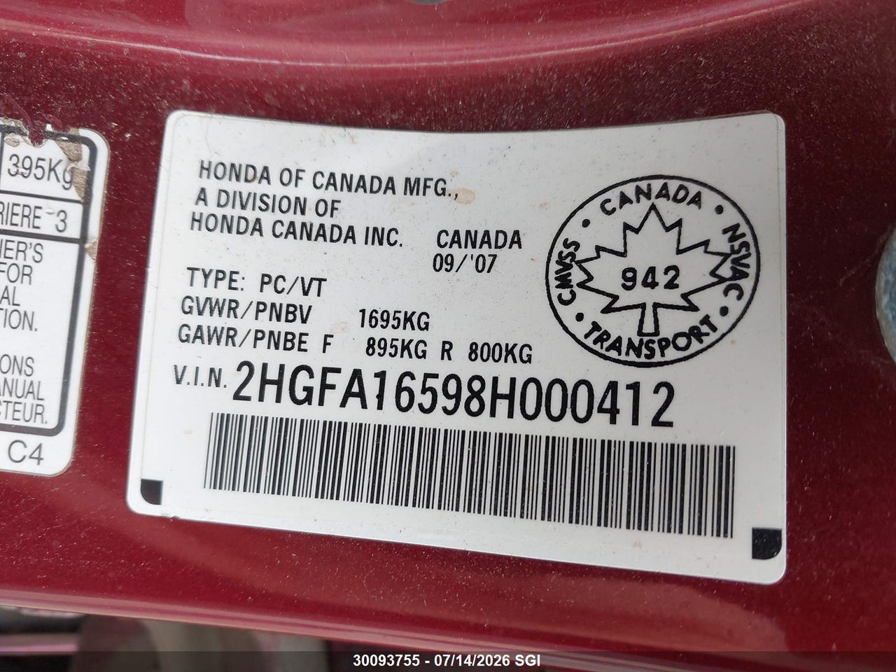 2008 HONDA CIVIC LX thumbnail 10