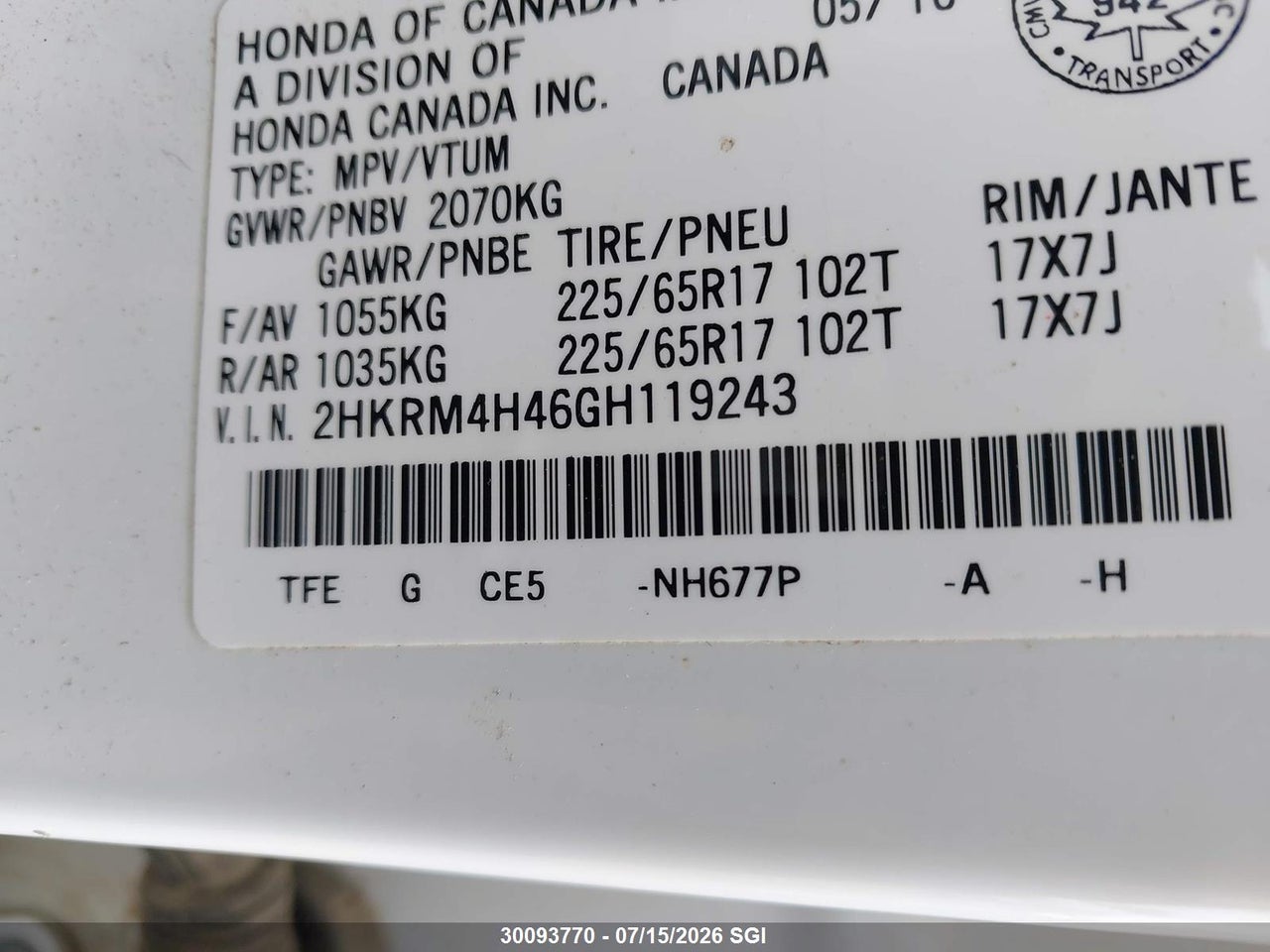 2016 HONDA CR-V SE thumbnail 10