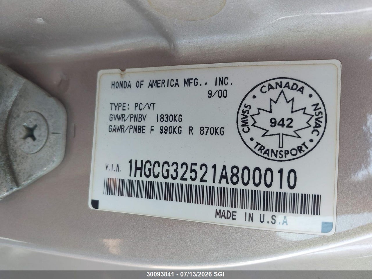 2001 HONDA ACCORD EX thumbnail 10