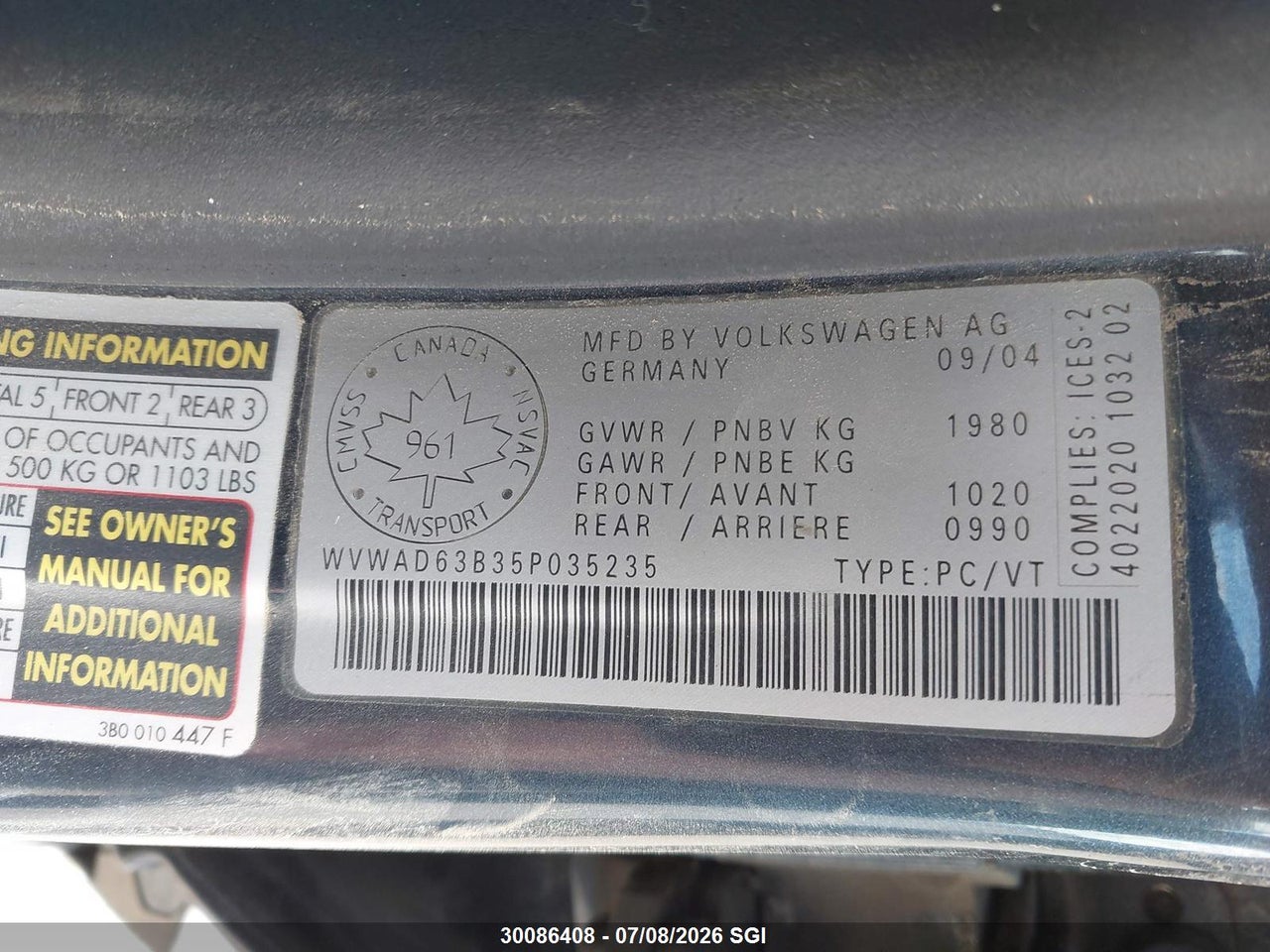 2005 VOLKSWAGEN PASSAT GLS thumbnail 10
