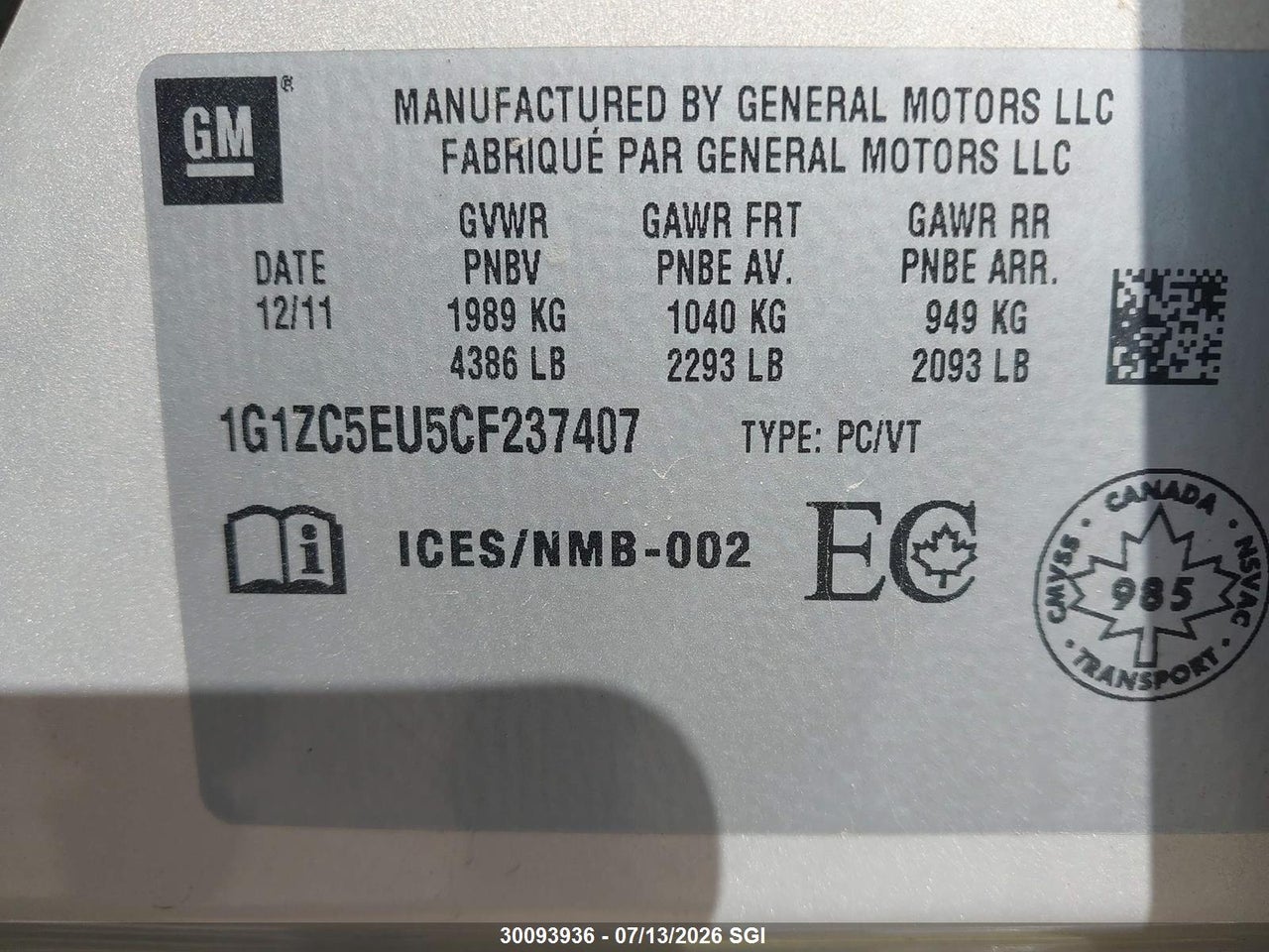 2012 CHEVROLET MALIBU 1LT thumbnail 10