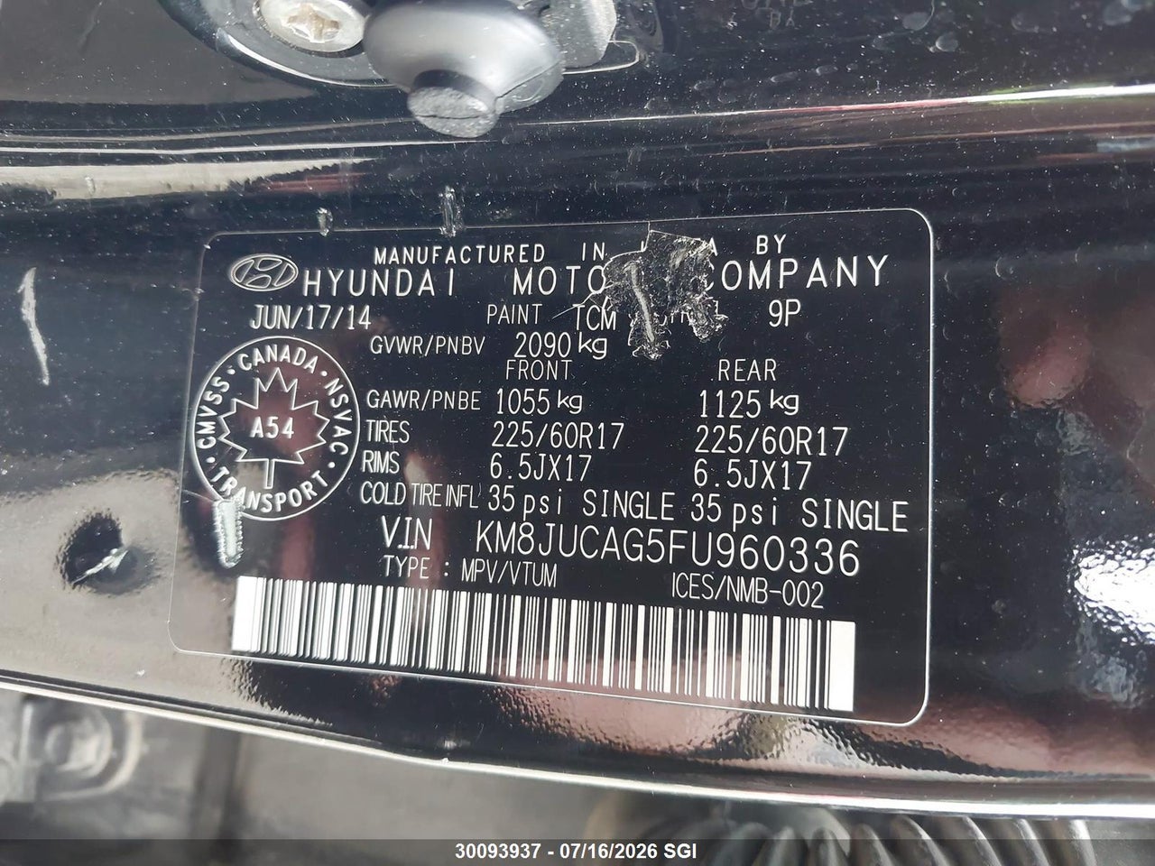 2015 HYUNDAI TUCSON LIMITED/SE thumbnail 10