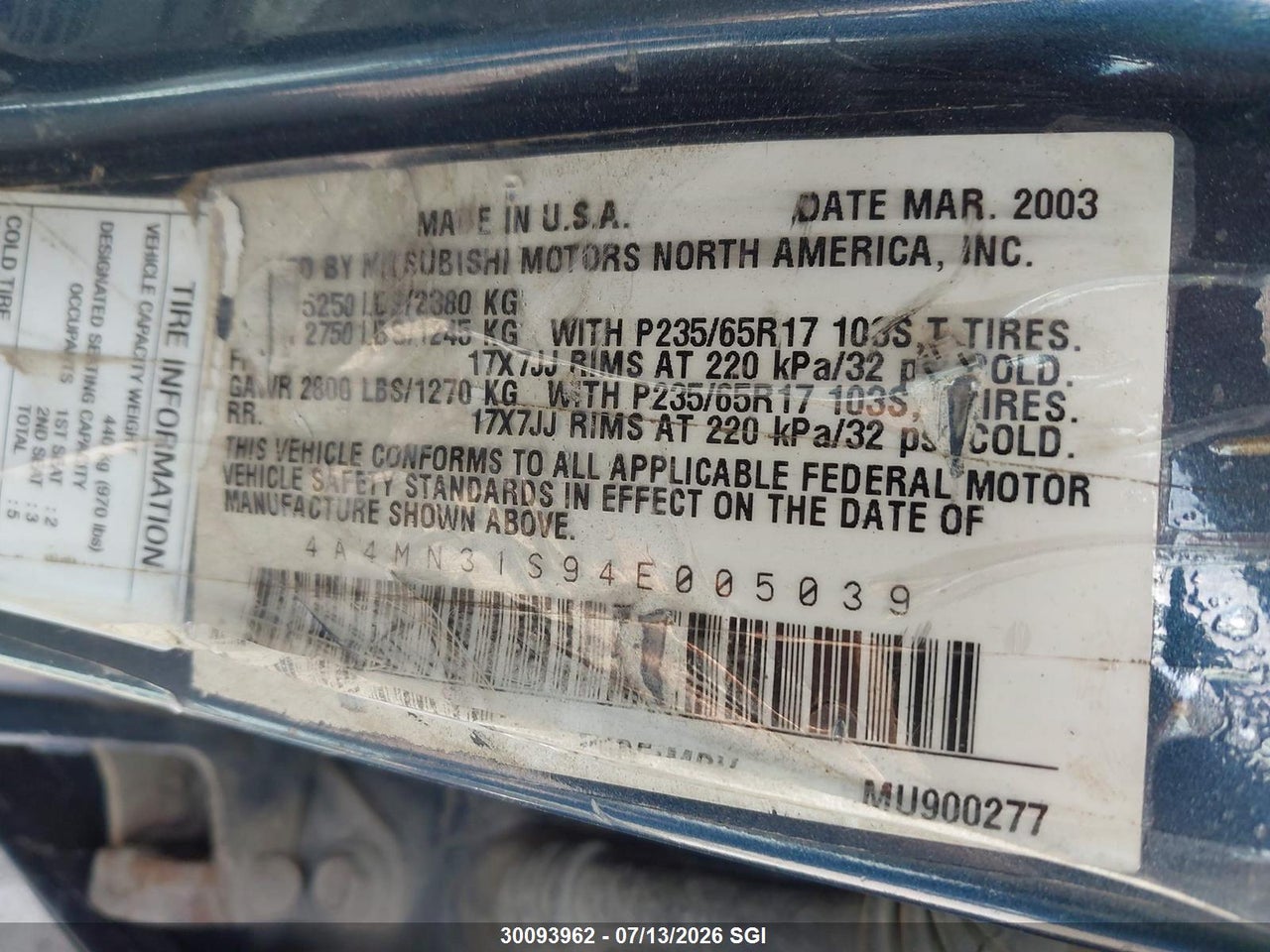2004 MITSUBISHI ENDEAVOR XLS thumbnail 10
