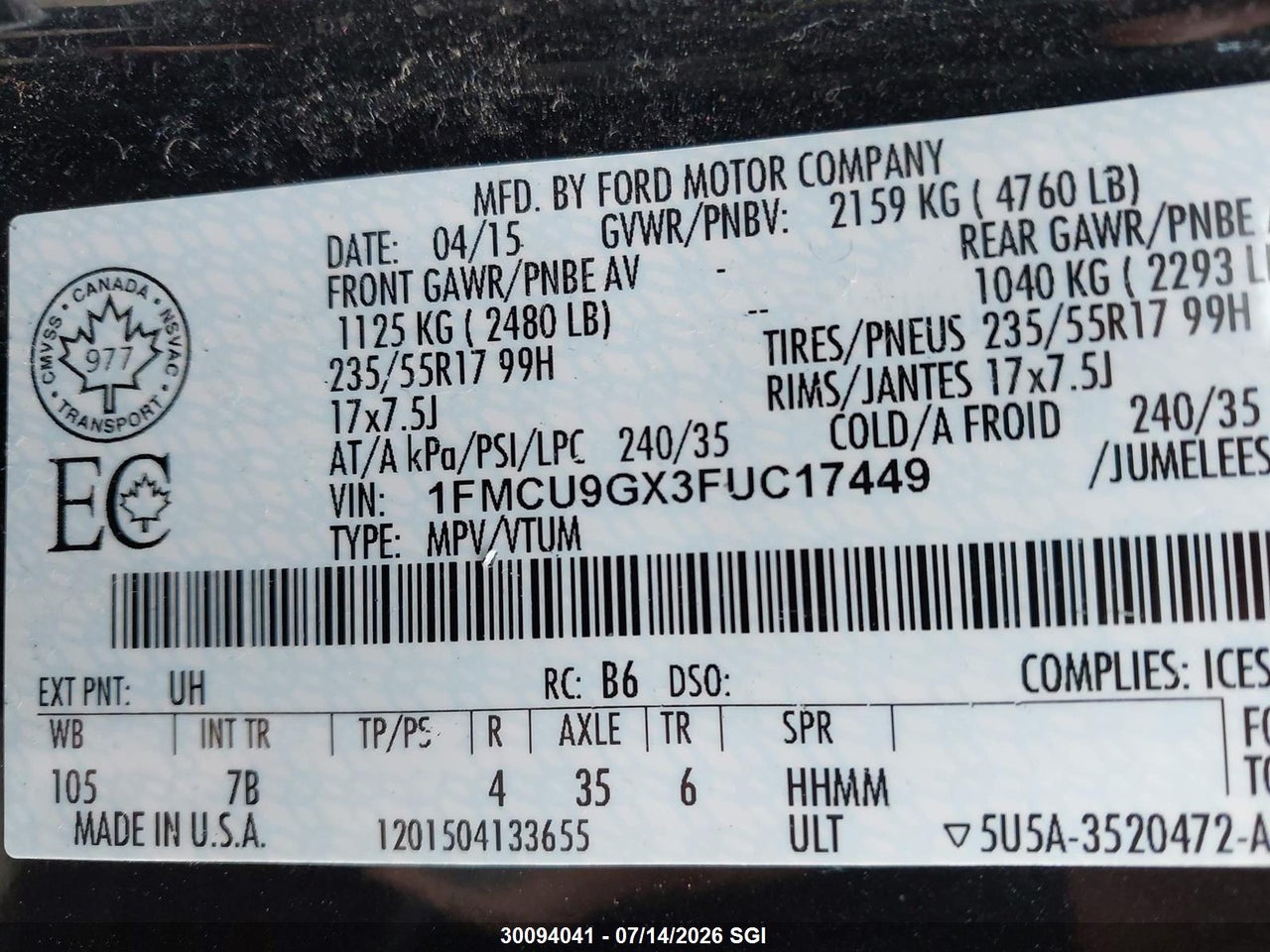 2015 FORD ESCAPE SE thumbnail 10