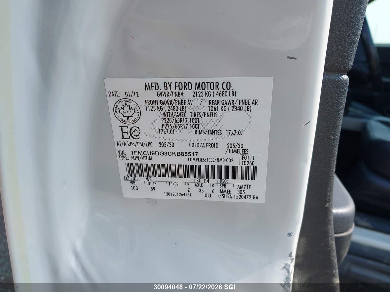 2012 FORD ESCAPE XLT thumbnail 10