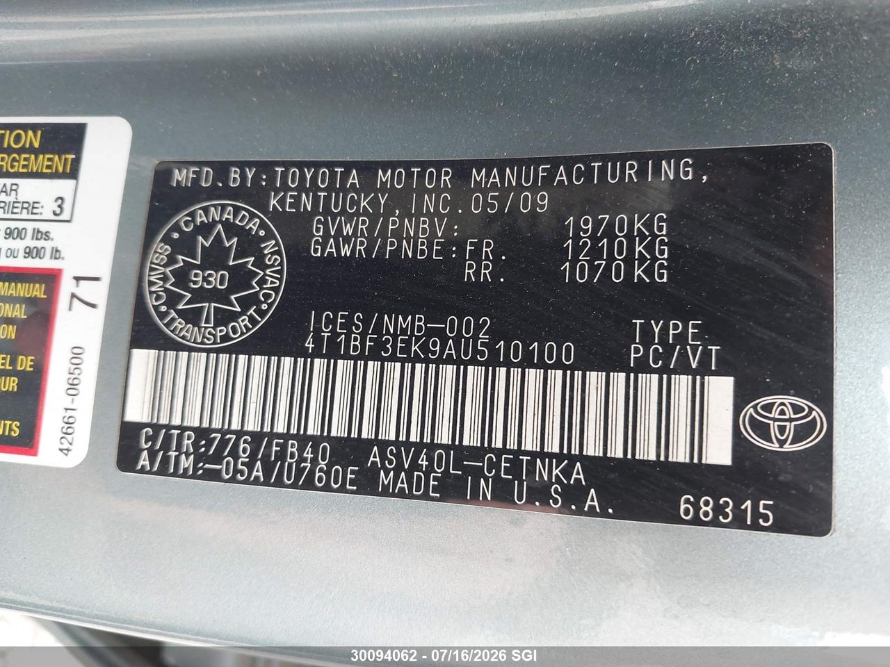 2010 TOYOTA CAMRY SE/LE/XLE thumbnail 10