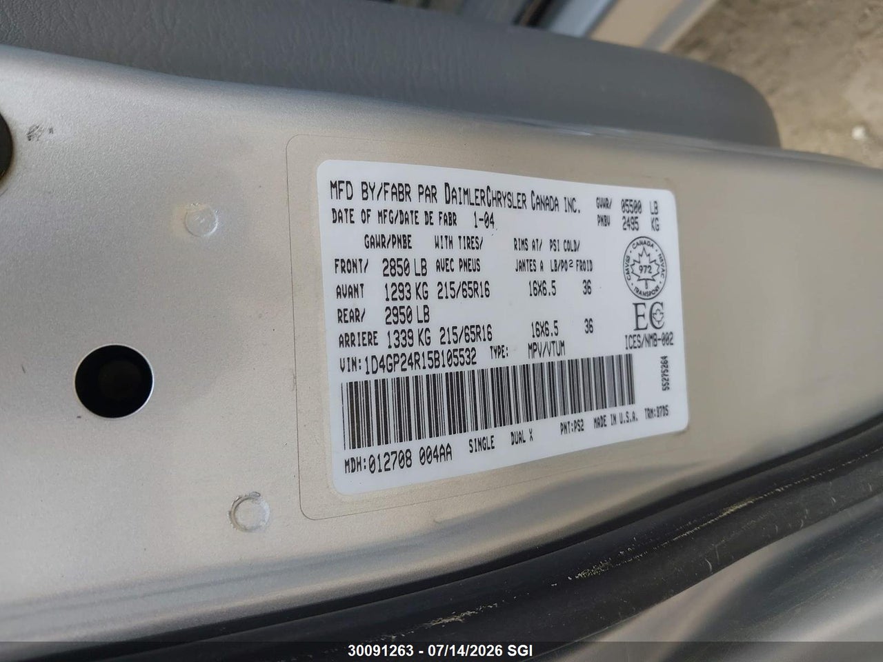 2005 DODGE GRAND CARAVAN SE thumbnail 10