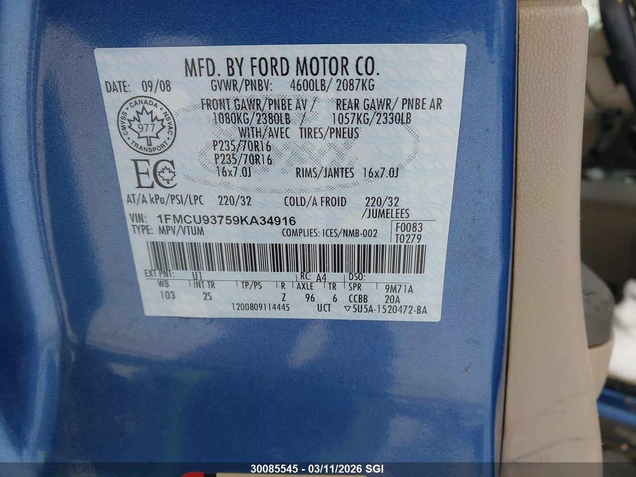 2009 FORD ESCAPE XLT thumbnail 8