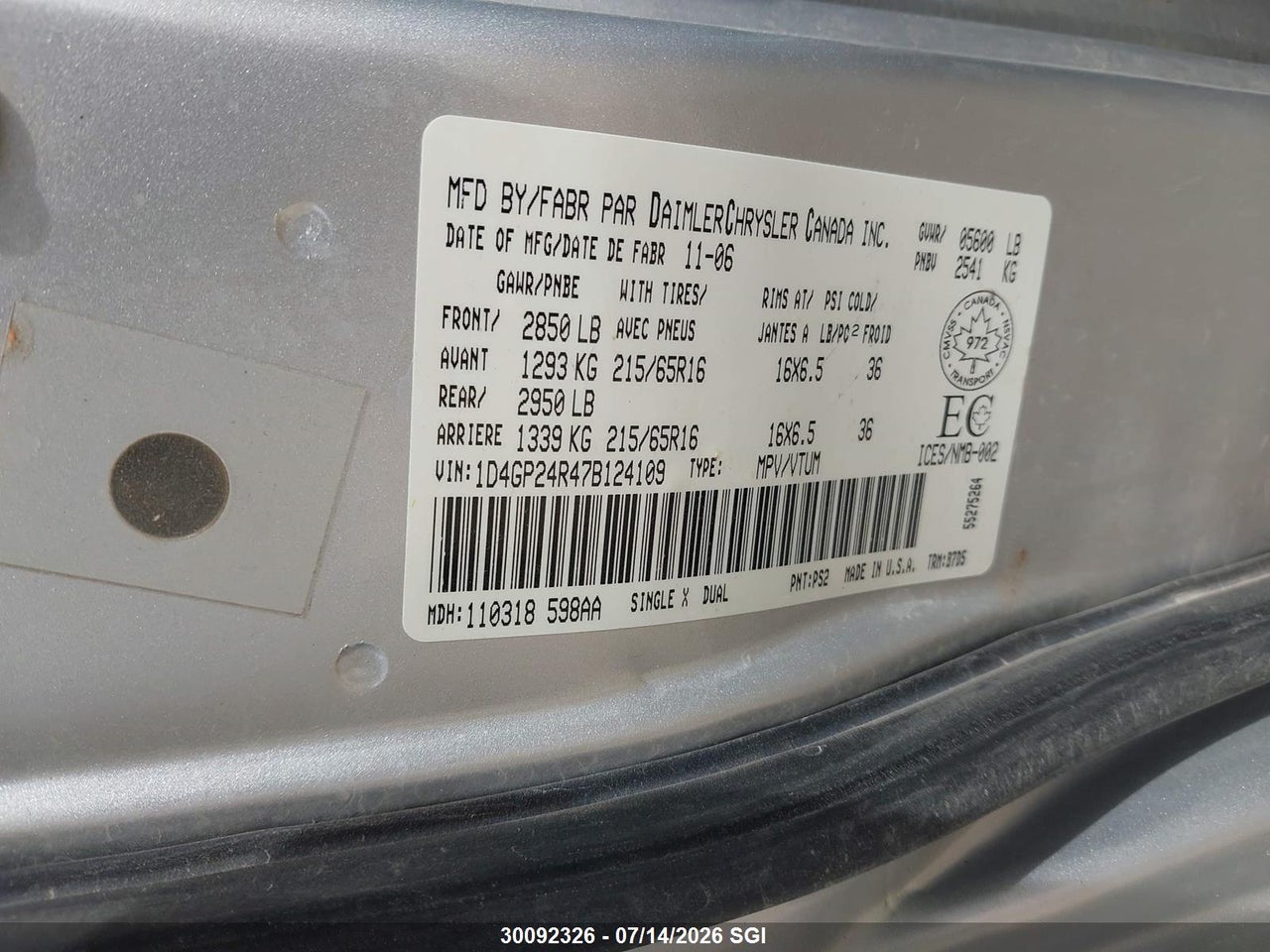 2007 DODGE GRAND CARAVAN SE thumbnail 10