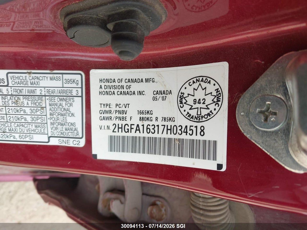 2007 HONDA CIVIC DX thumbnail 10