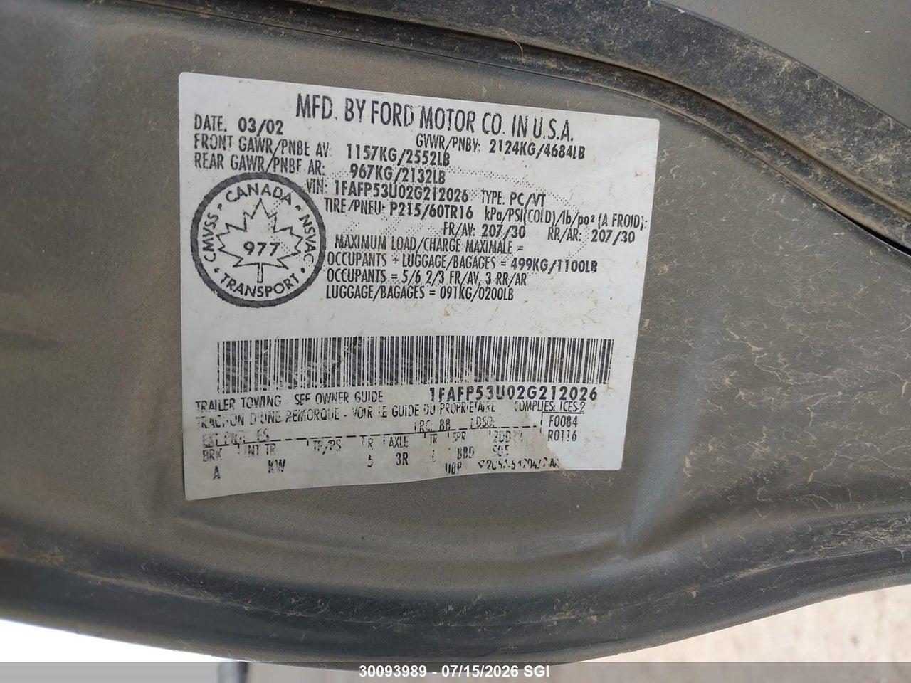 2002 FORD TAURUS SE thumbnail 10