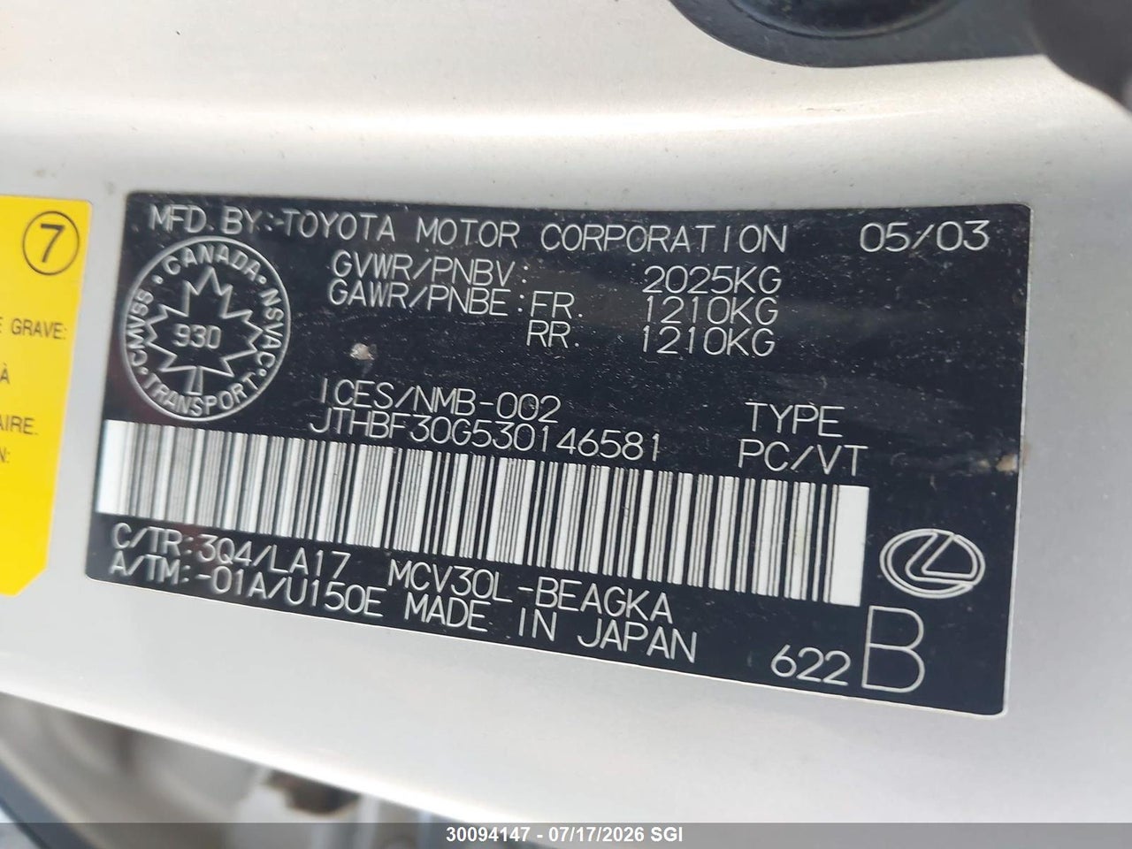 2003 LEXUS ES 300 thumbnail 10