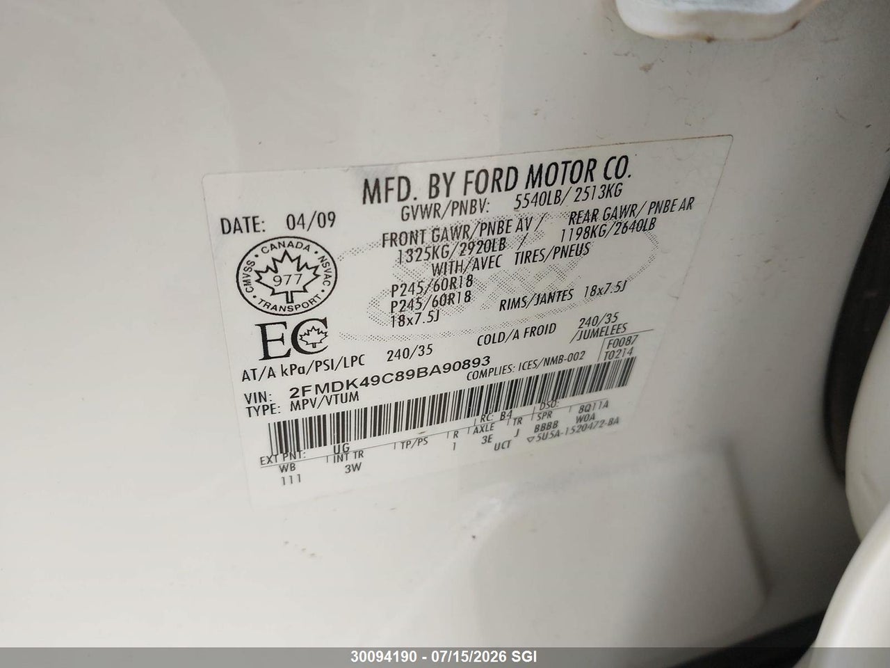 2009 FORD EDGE LIMITED thumbnail 10
