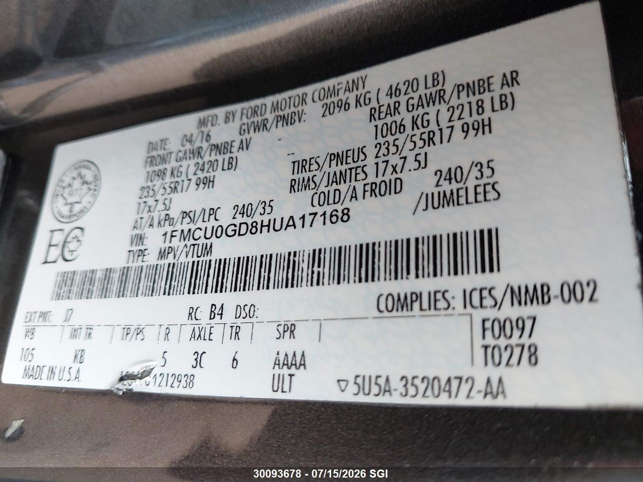 2017 FORD ESCAPE SE thumbnail 10