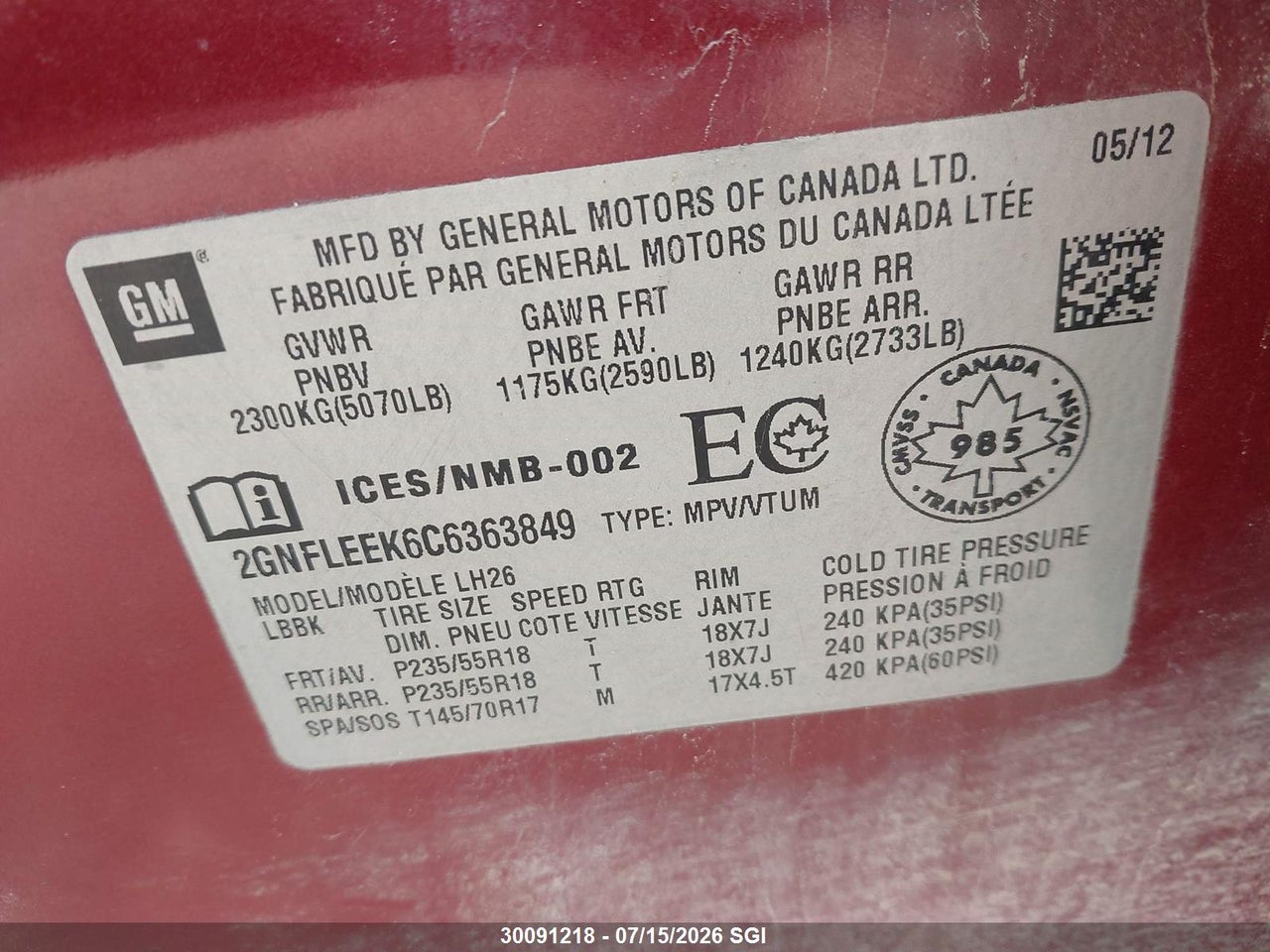 2012 CHEVROLET EQUINOX LT thumbnail 10