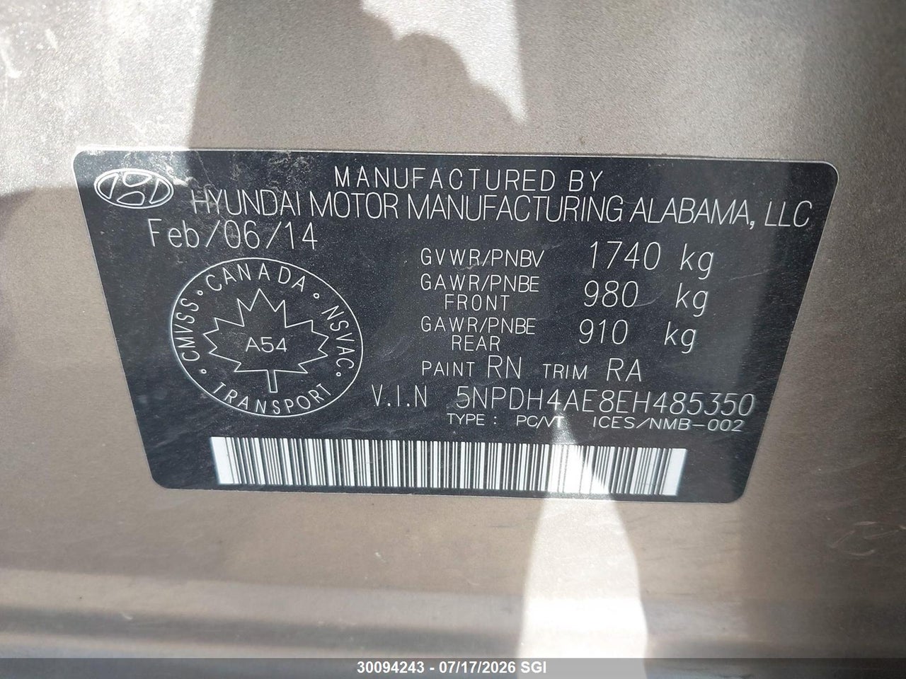 2014 HYUNDAI ELANTRA SE/SPORT/LIMITED thumbnail 10