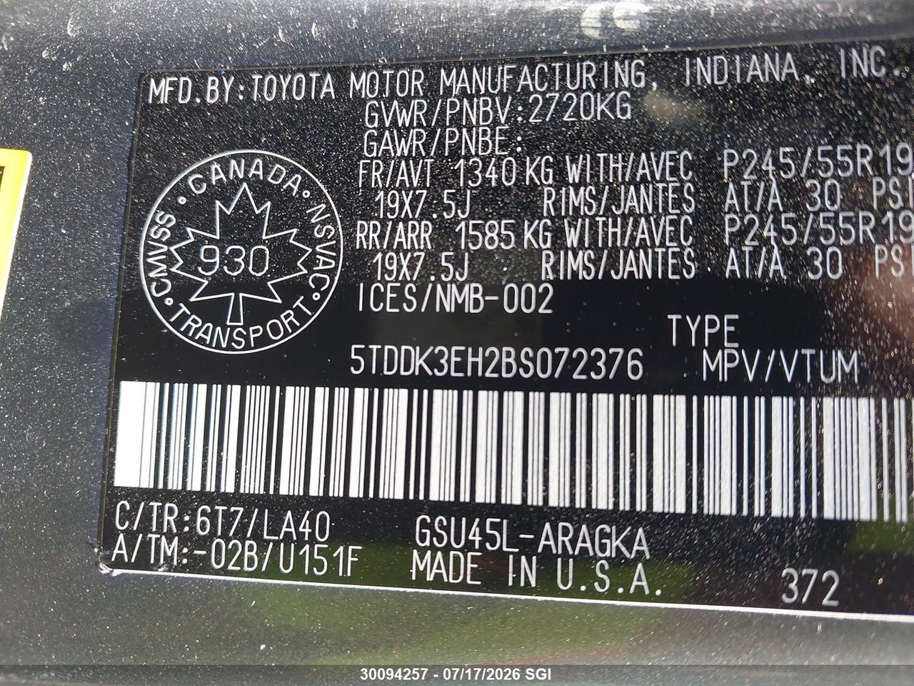2011 TOYOTA HIGHLANDER LIMITED thumbnail 10