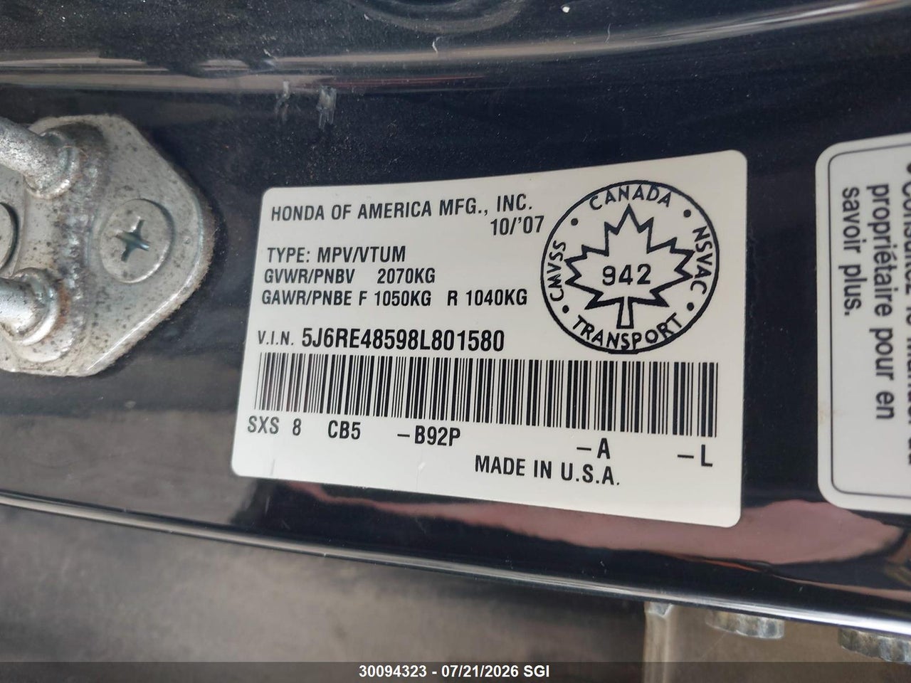 2008 HONDA CR-V EX thumbnail 10