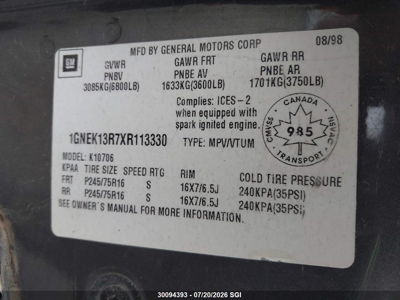 1999 CHEVROLET TAHOE K1500 thumbnail 10