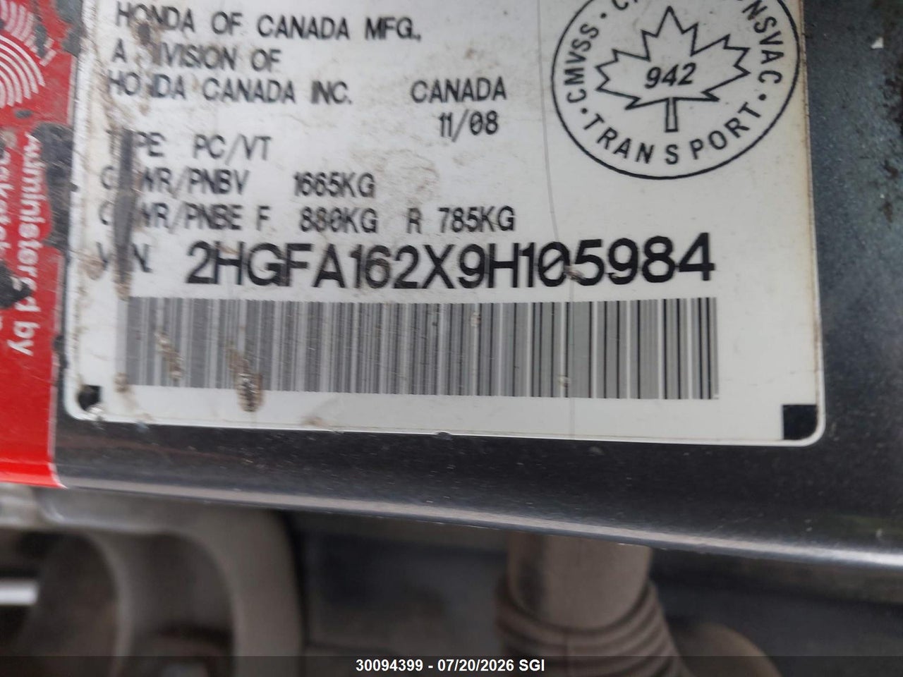 2009 HONDA CIVIC DX thumbnail 10