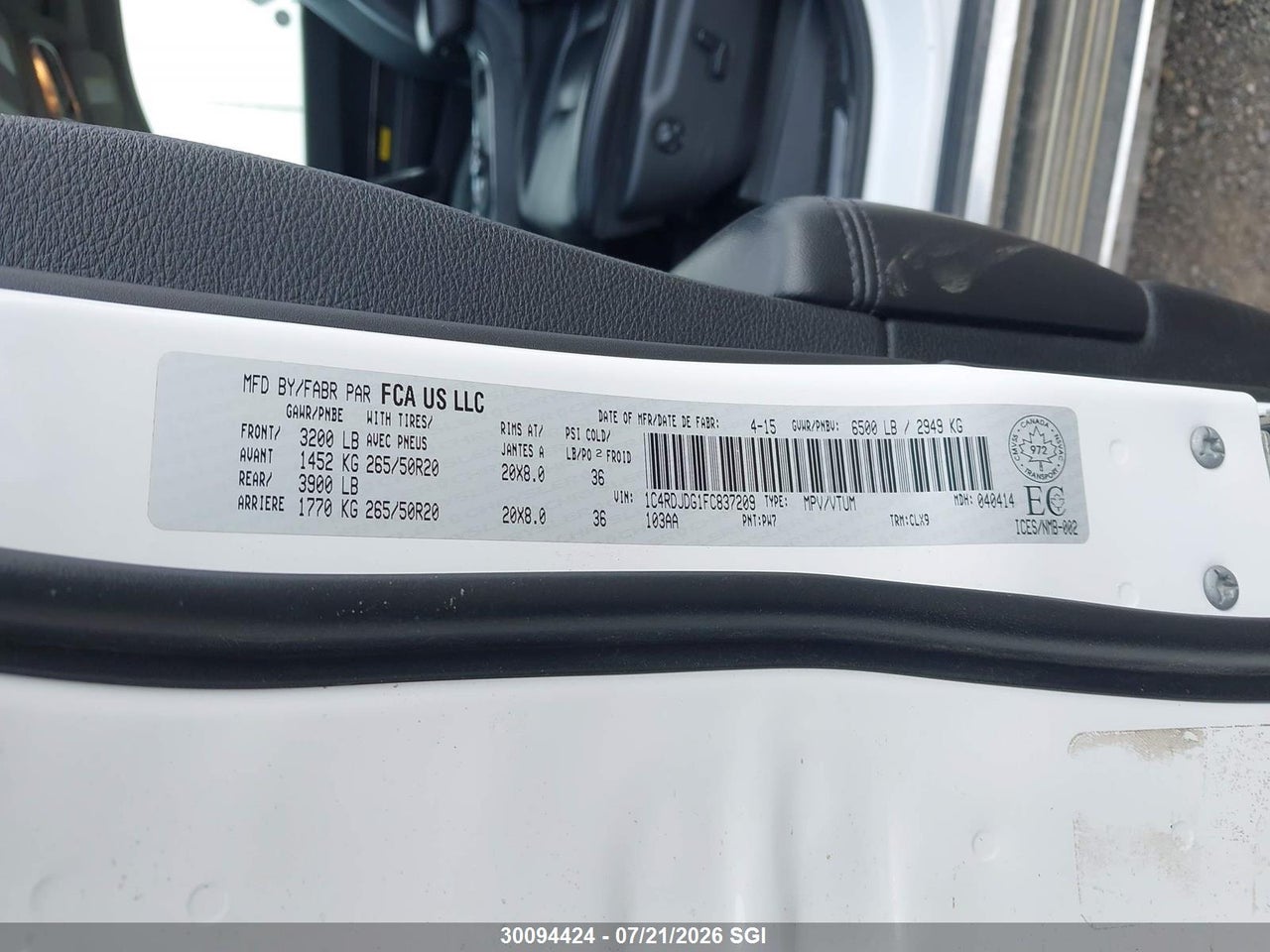 2015 DODGE DURANGO LIMITED thumbnail 10