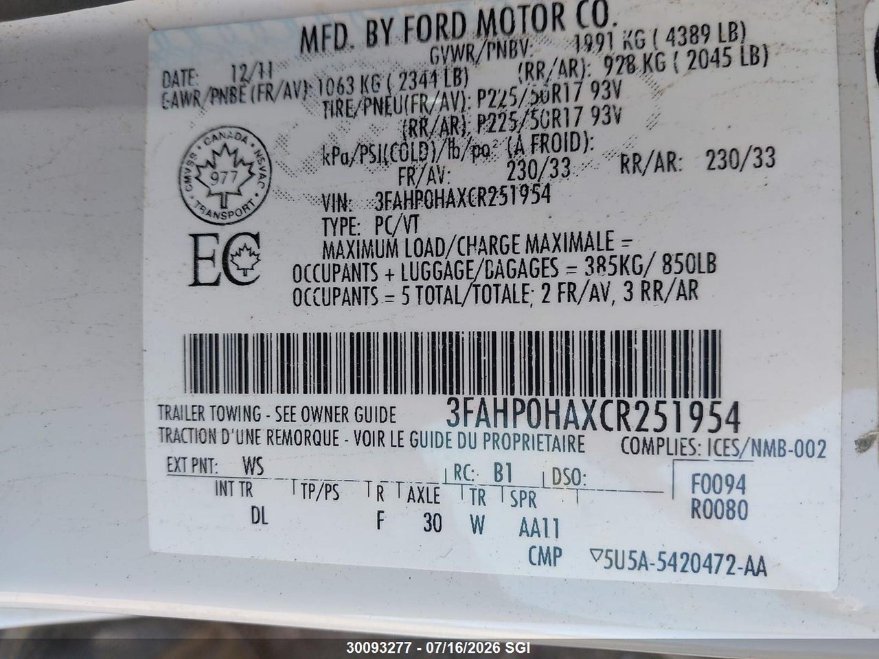 2012 FORD FUSION SE thumbnail 10
