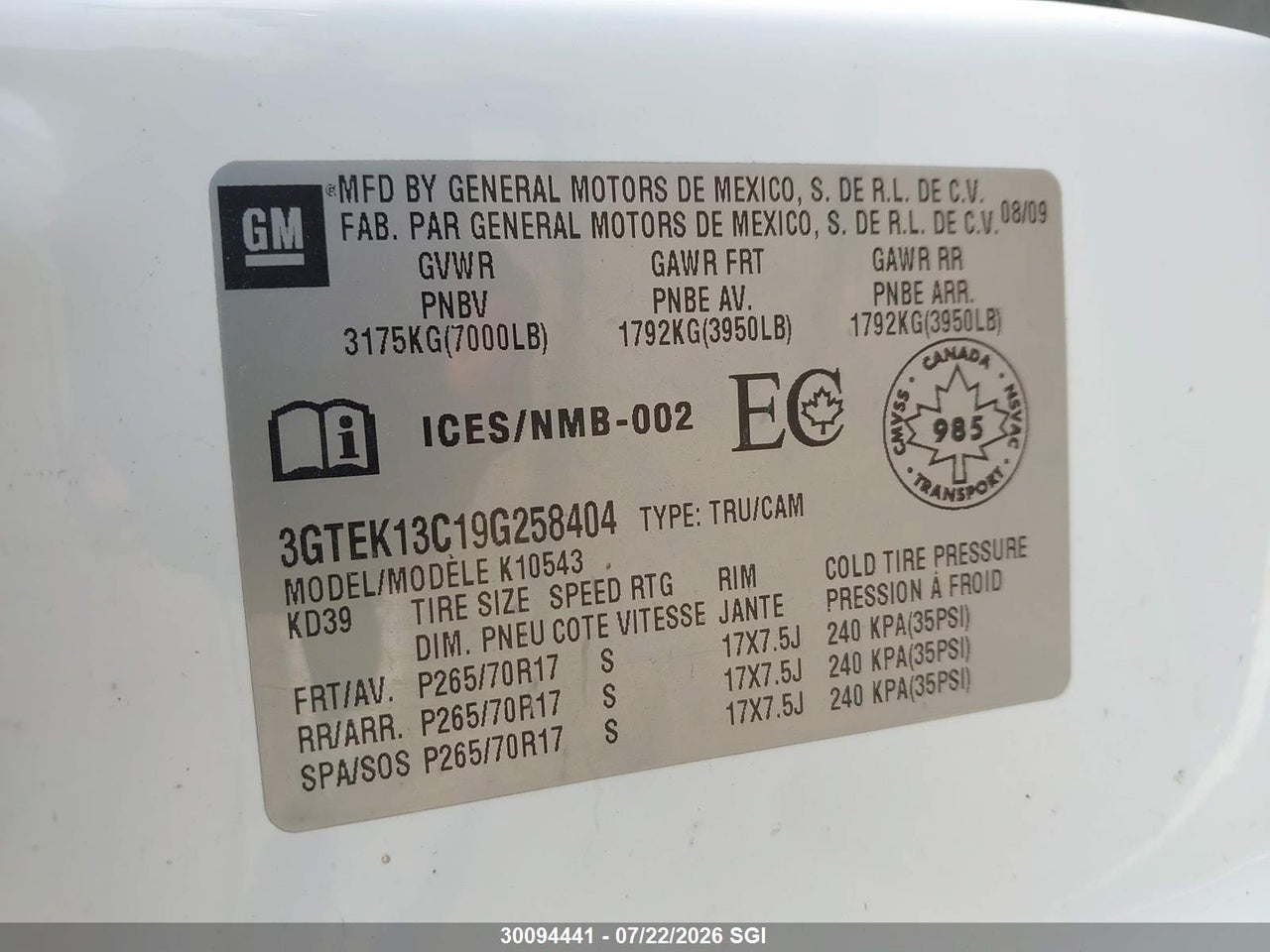 2009 GMC SIERRA K1500/K1500 SL thumbnail 10
