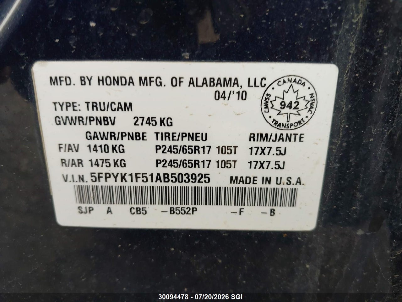 2010 HONDA RIDGELINE RTL thumbnail 10
