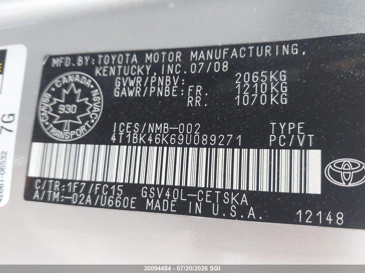 2009 TOYOTA CAMRY SE V6 thumbnail 10