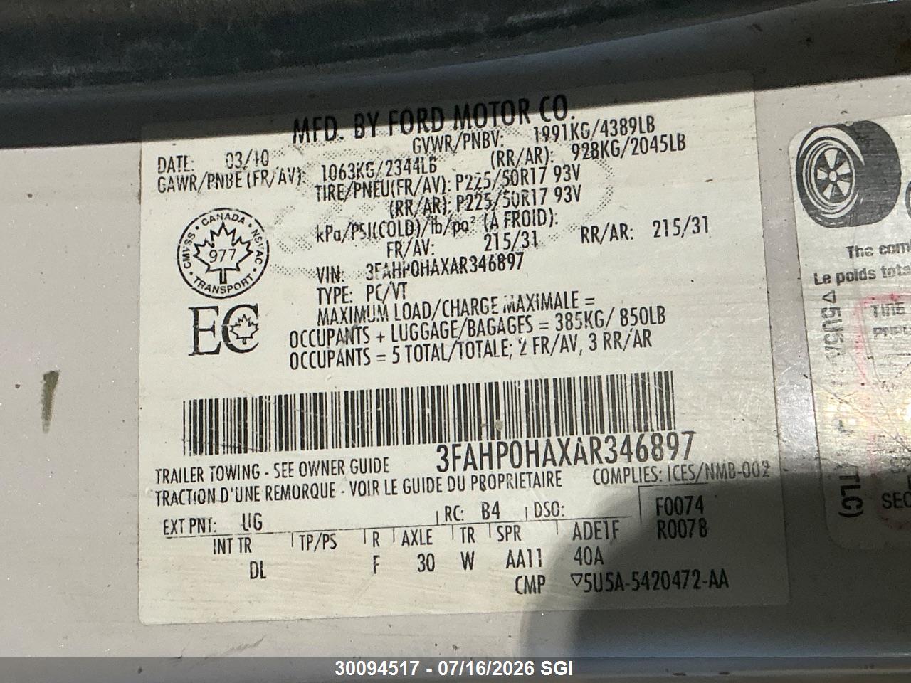 2010 FORD FUSION SE thumbnail 10