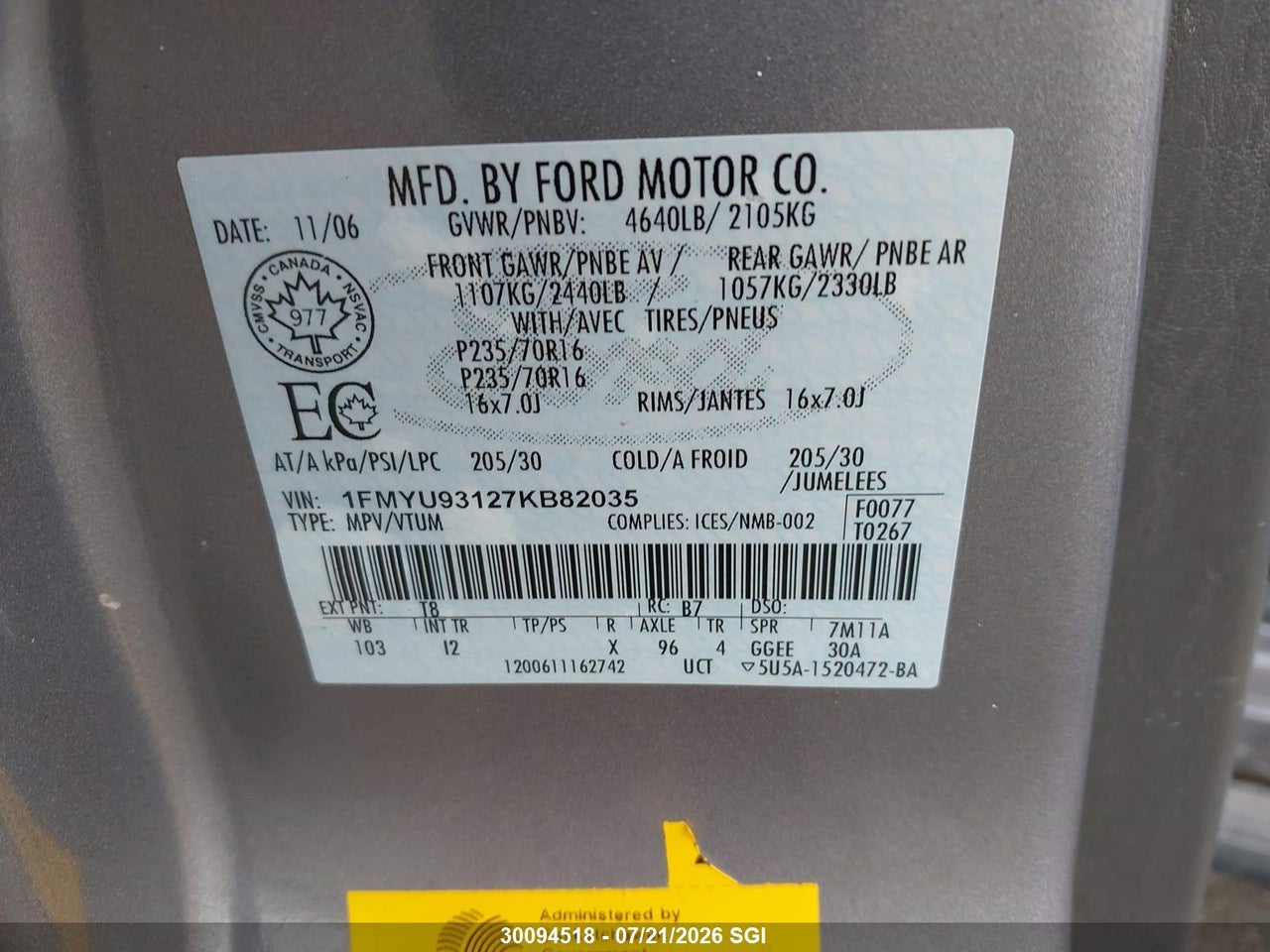 2007 FORD ESCAPE XLT thumbnail 10