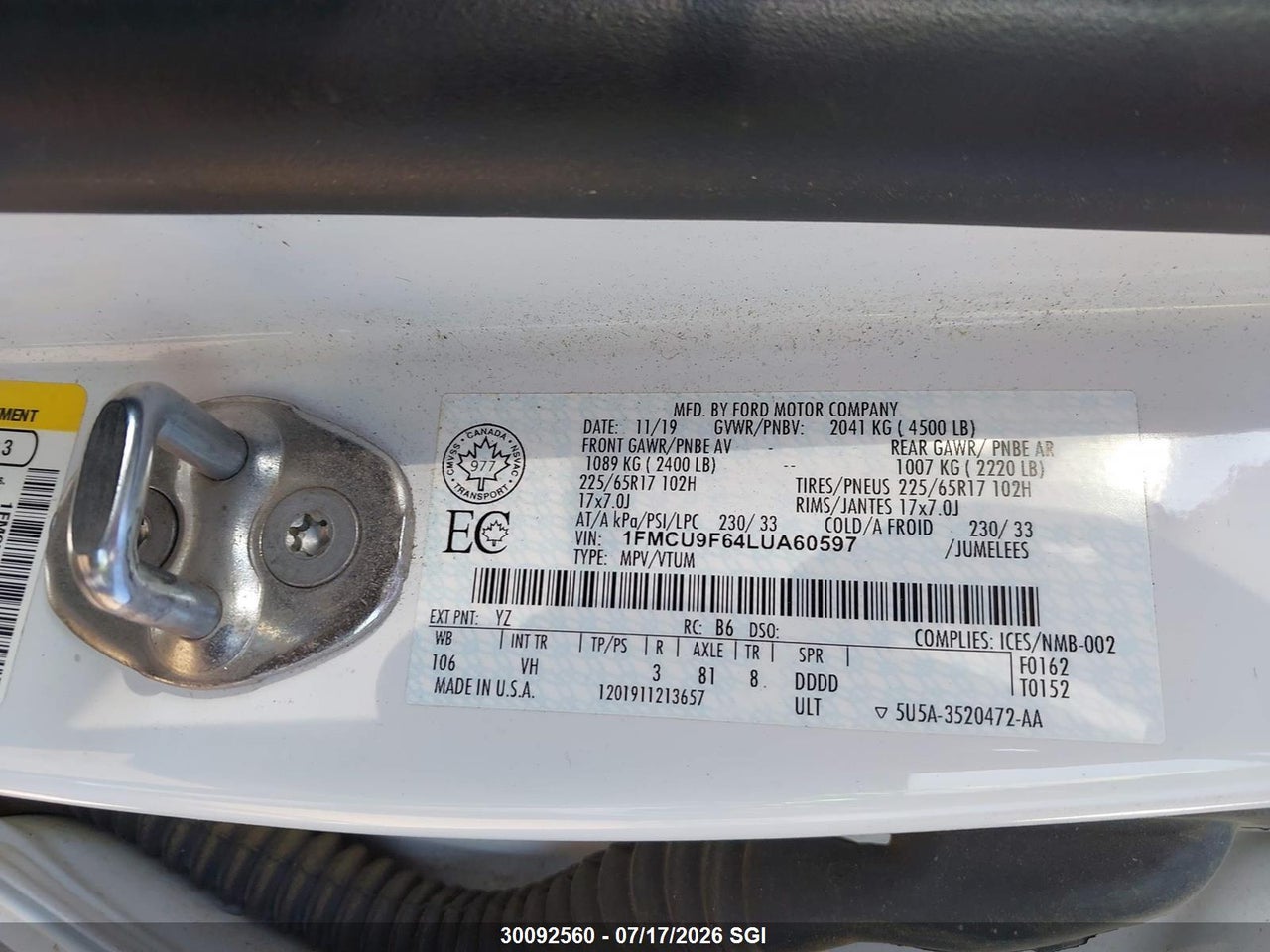 2020 FORD ESCAPE S thumbnail 10