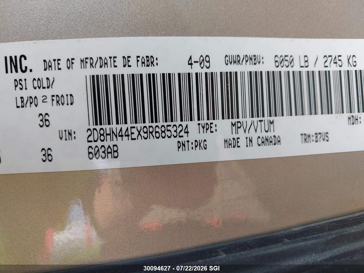 2009 DODGE GRAND CARAVAN SE thumbnail 10