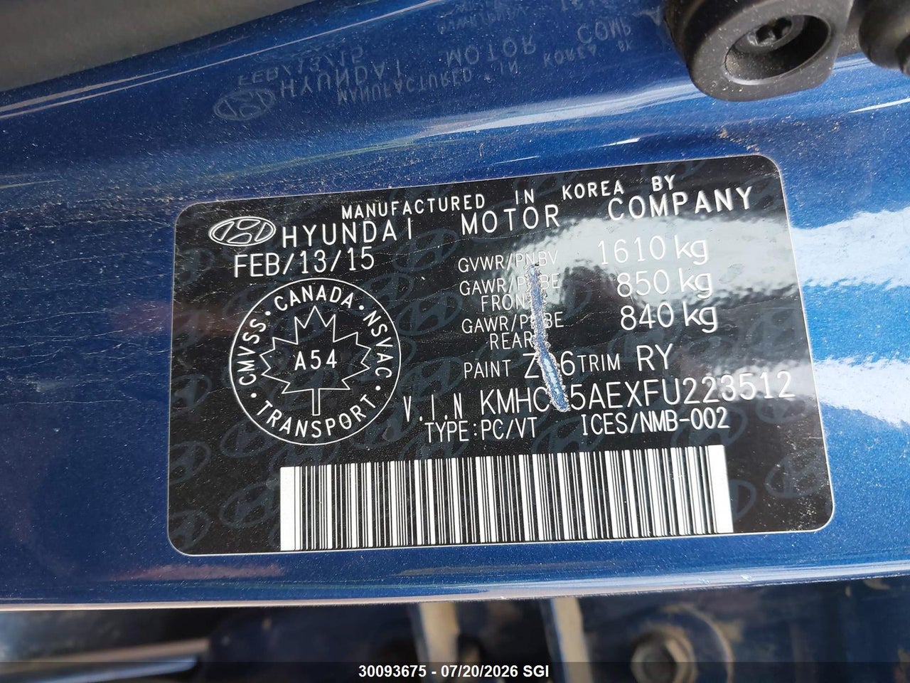 2015 HYUNDAI ACCENT GL thumbnail 10
