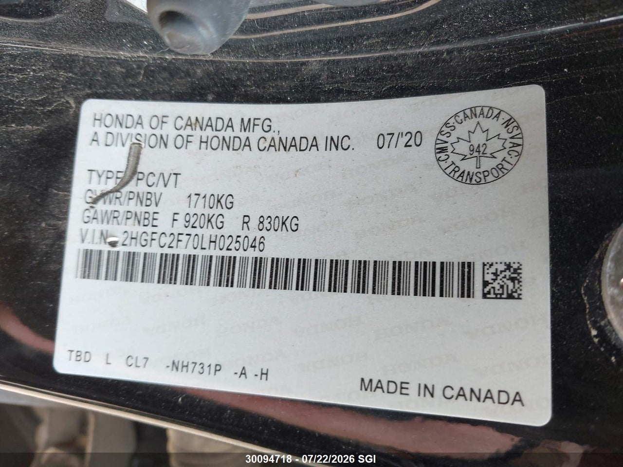 2020 HONDA CIVIC EX thumbnail 10