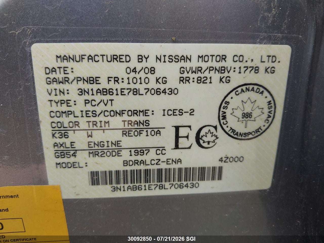 2008 NISSAN SENTRA 2.0/2.0S/2.0SL thumbnail 10