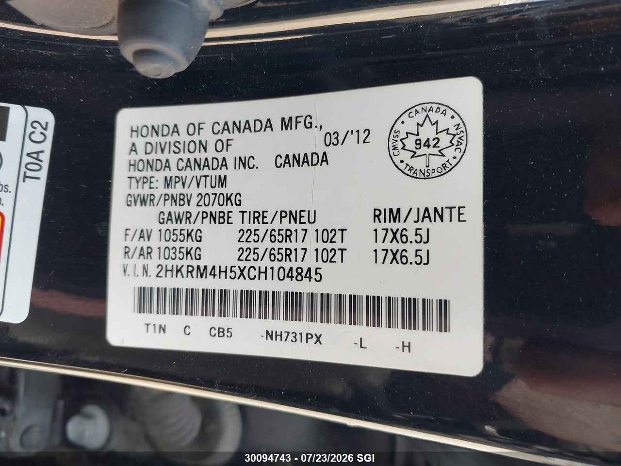 2012 HONDA CR-V EX thumbnail 10
