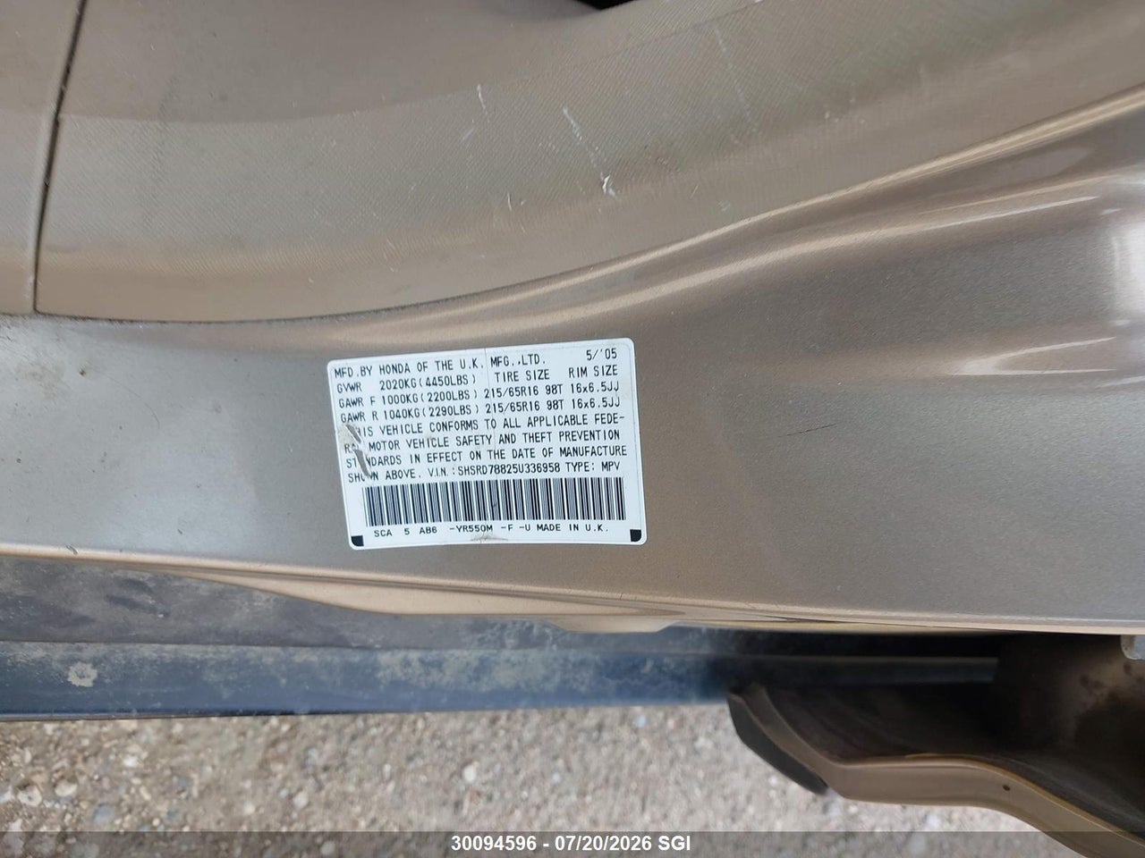2005 HONDA CR-V EX thumbnail 10