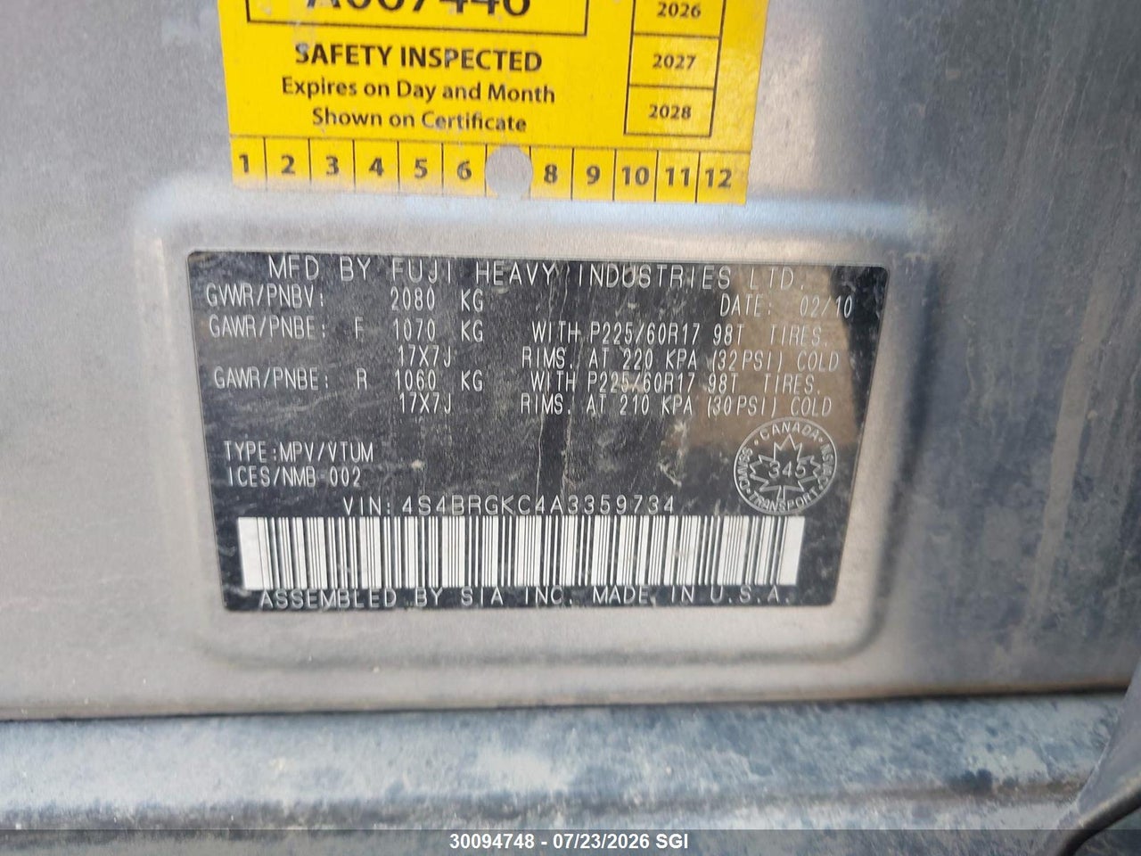 2010 SUBARU OUTBACK 2.5I LIMITED thumbnail 10