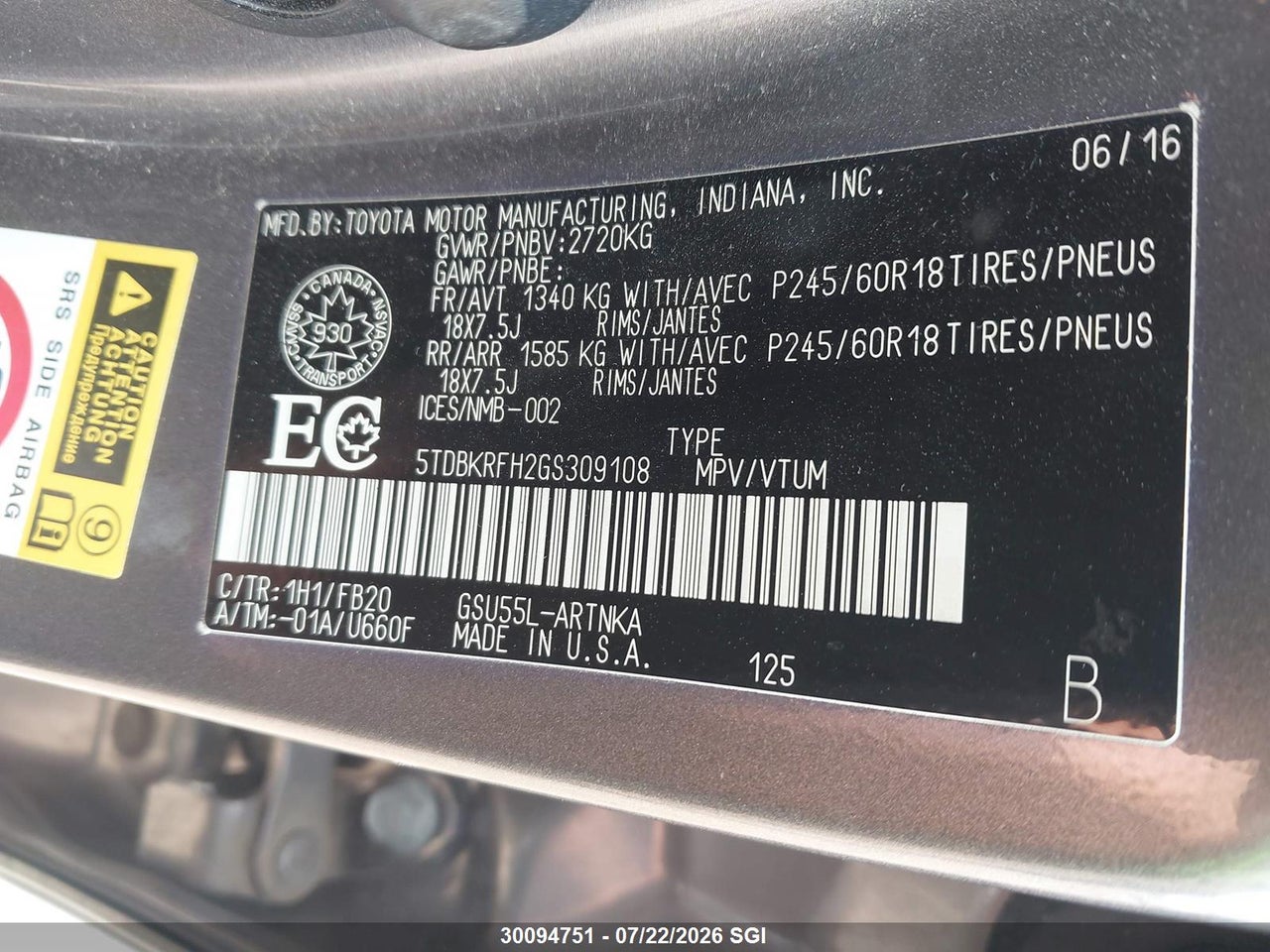 2016 TOYOTA HIGHLANDER LE/LE PLUS thumbnail 10