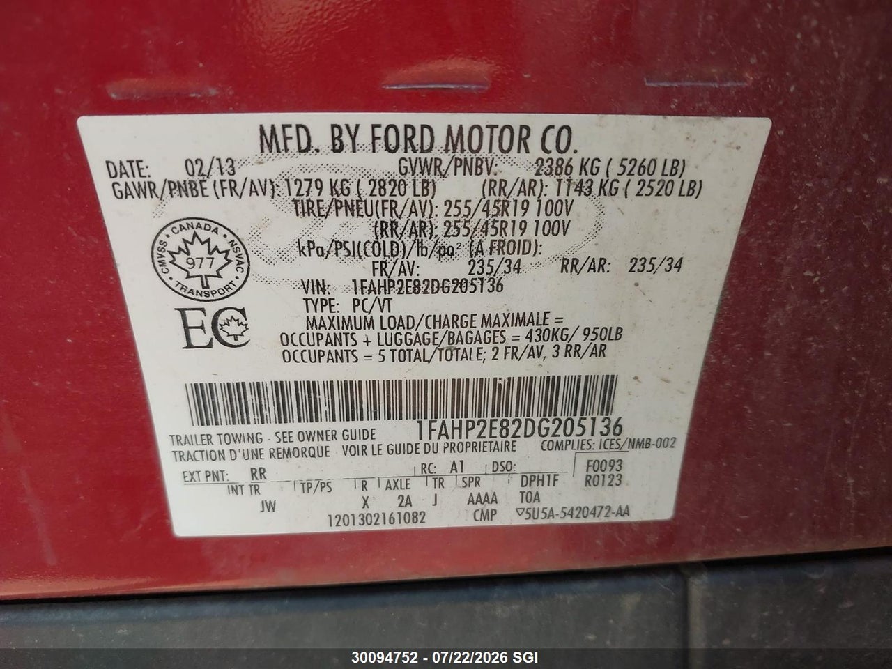 2013 FORD TAURUS SEL thumbnail 10
