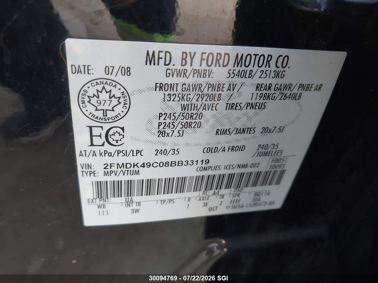2008 FORD EDGE LIMITED thumbnail 10