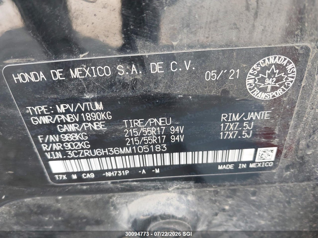 2021 HONDA HR-V LX thumbnail 10