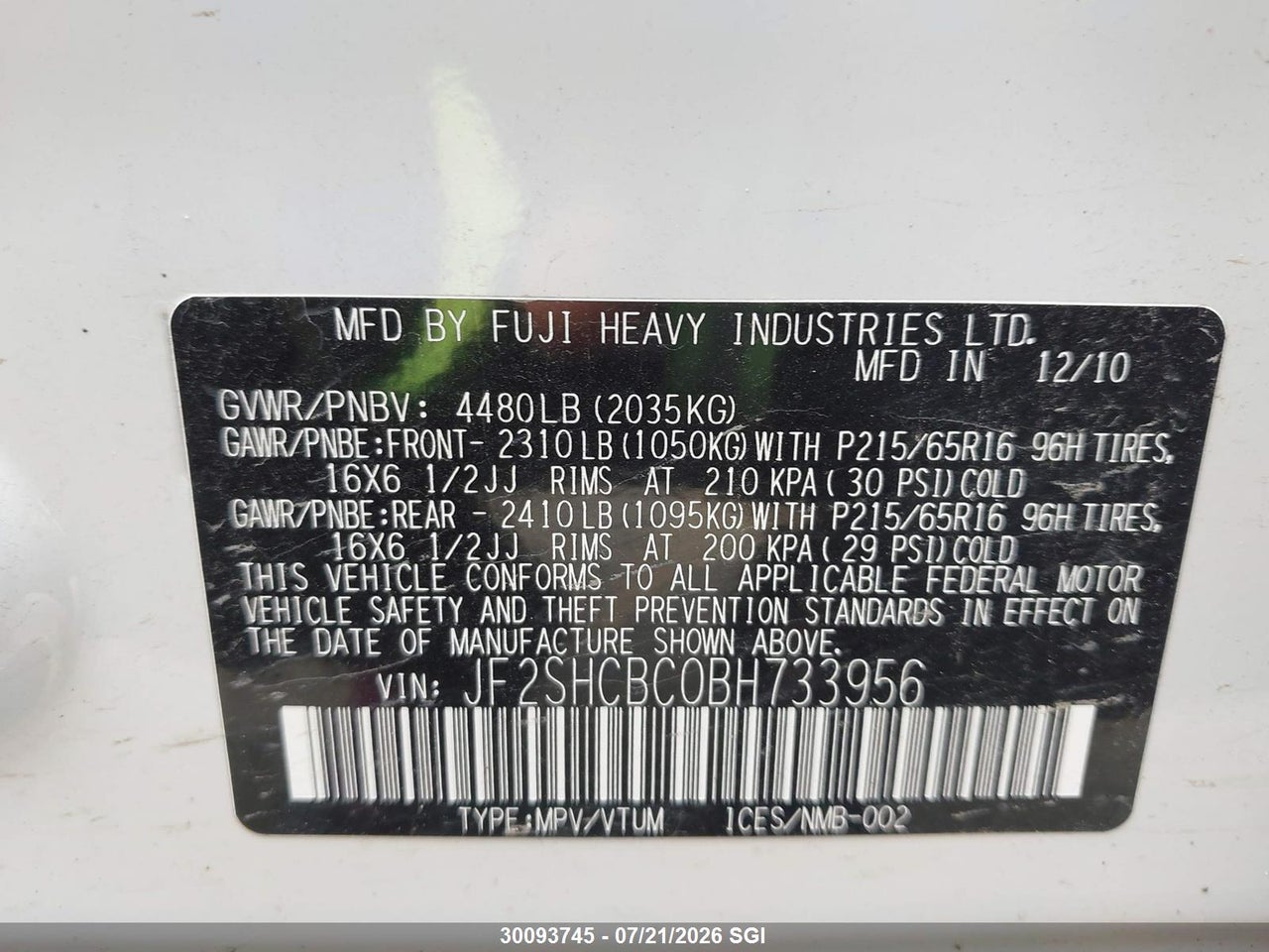 2011 SUBARU FORESTER 2.5X thumbnail 10