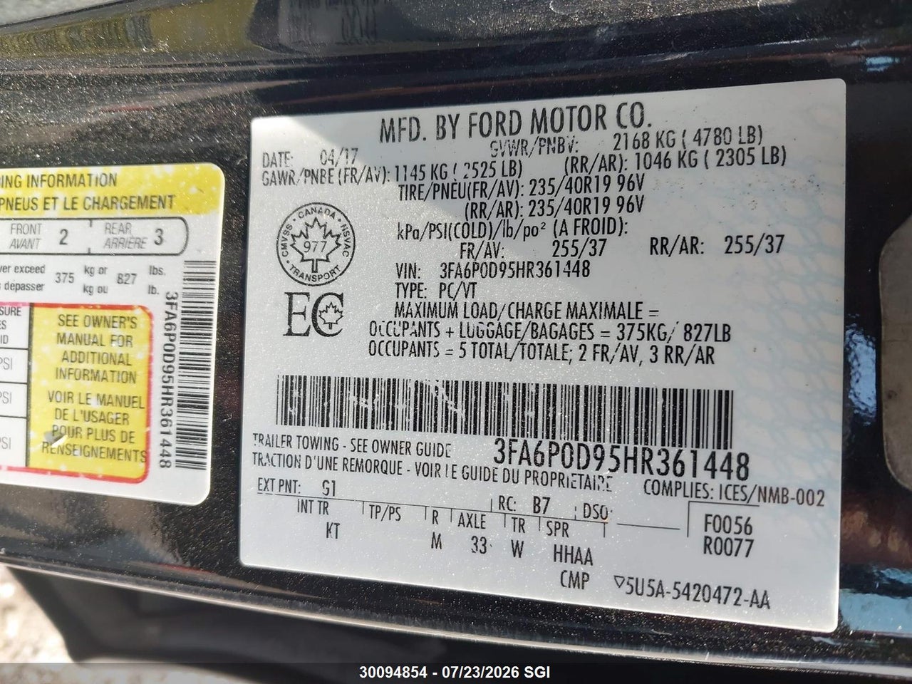 2017 FORD FUSION TITANIUM thumbnail 10