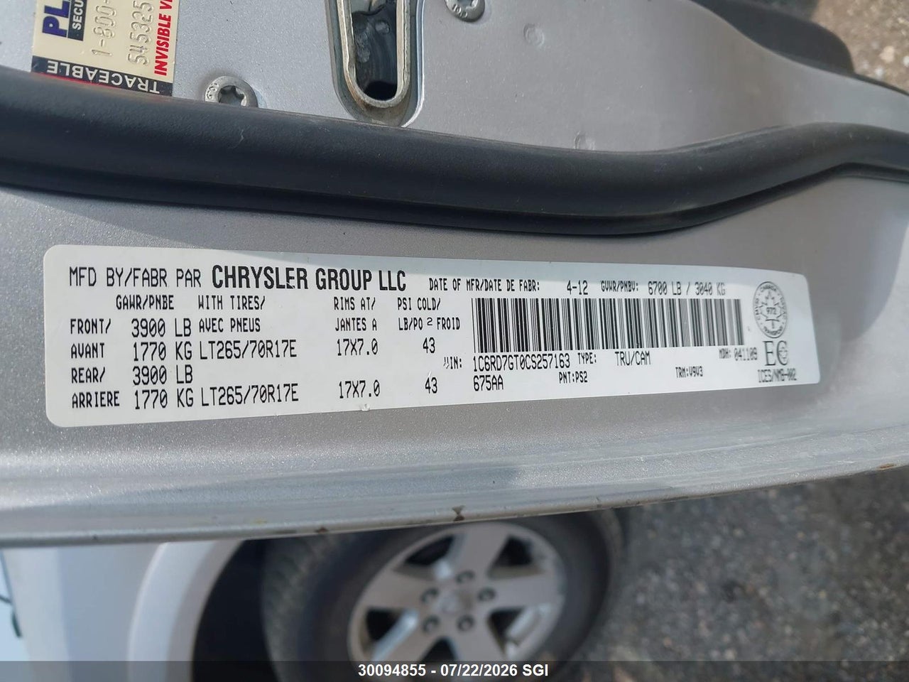 2012 DODGE RAM 1500 SLT thumbnail 10